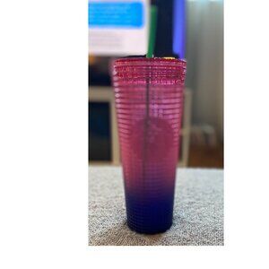 Starbucks 2022 Watermelon Pink Purple Gradient Ombre Grid 24oz Venti Tumbler Cup